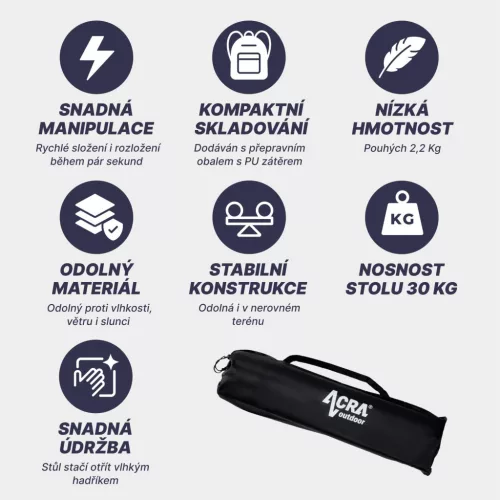 Acra C3S összecsukható kempingasztal alumínium 70 × 70 × 70 cm