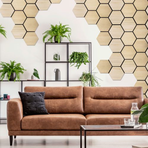 Akusztikus panel G21 81,5x66,5x2,1 cm méhsejt alakú, natúr tölgyfa