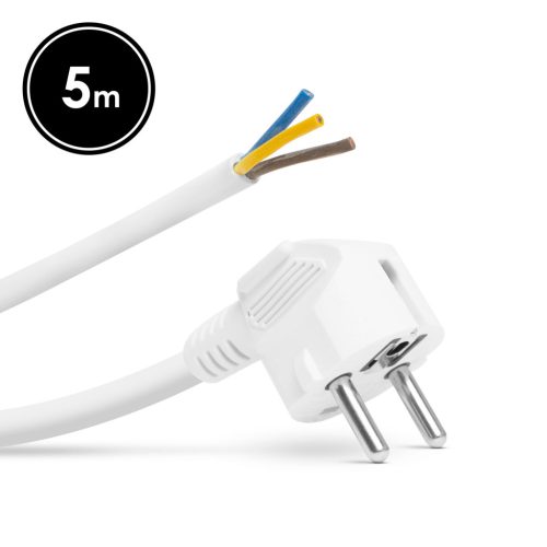 Delight Hálózati szerelhető tápkábel dugóval  - 5 m kábellel - 3 x 1,5 mm² - fehér