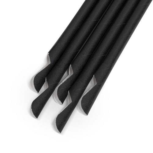 Globiz Papír szívószál - fekete, kanállal  - 200 x 8 mm - 150 db / csomag