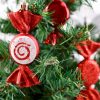 FamilyChristmas Karácsonyfadísz szett - piros cukor - 10 x 3,6 cm - 6 db / szett