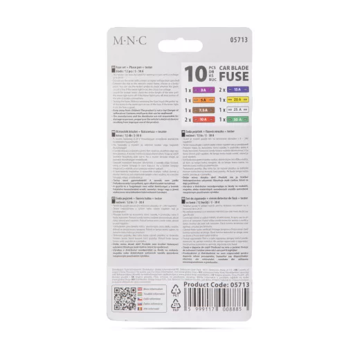 Biztosíték készlet + fázisceruza + teszter - késes - 10 db - 6 - 24V, 3 - 30A