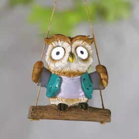   Felakasztható szolár dekoráció - bagoly - 2 fehér LED - 10 x 6 x 28 cm