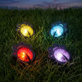   Leszúrható LED szolár - katica - színes - fekete - műanyag - 9 x 9 x 8,5 cm - 4 db / csomag