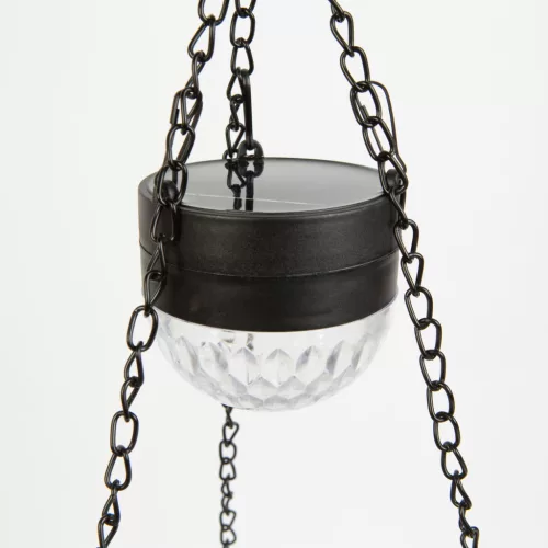Felakasztható LED szolár - virág kaspó - fekete - műanyag - 26 x 16 cm