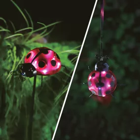   Szolár lámpa - katicabogár - leszúrható / csipeszes - piros - 15 x 7 x 16 cm - 6 LED