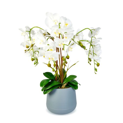 Műnövény dekoráció - orchidea - fehér - 83 cm