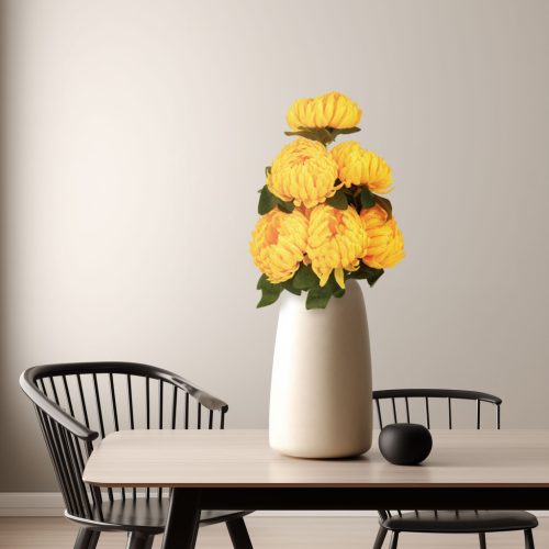 Műnövény dekoráció - krizantém - sárga - 12 x 58 cm