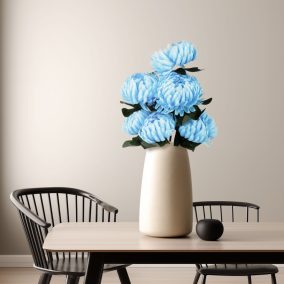 Műnövény dekoráció - krizantém - kék - 12 x 58 cm