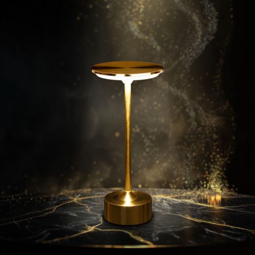 Asztali lámpa - arany színű fém - állítható színhőm, fényerő - akkumulátoros - USB