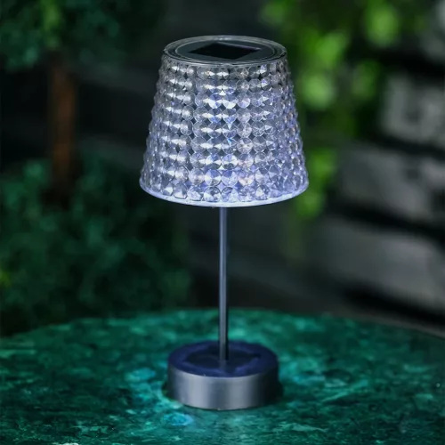 Szolár asztali lámpa - füst - hidegfehér LED - műanyag - 26 x 12 cm