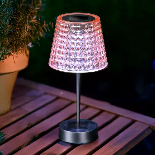 Szolár asztali lámpa - rózsaszín - hidegfehér LED - műanyag - 26 x 12 cm
