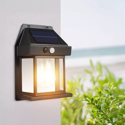 Szolár mozgásérzékelős fali lámpa - 1 filament LED - fekete - 12 x 6 x 17 cm
