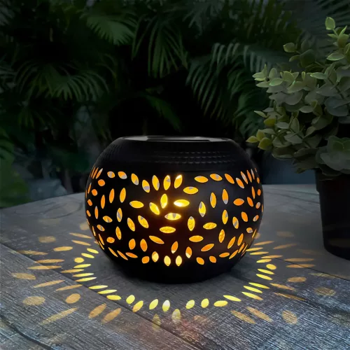 Szolár dekor lámpa - lángeffekttel - 12 sárga LED - 15 x 15 x 11 cm