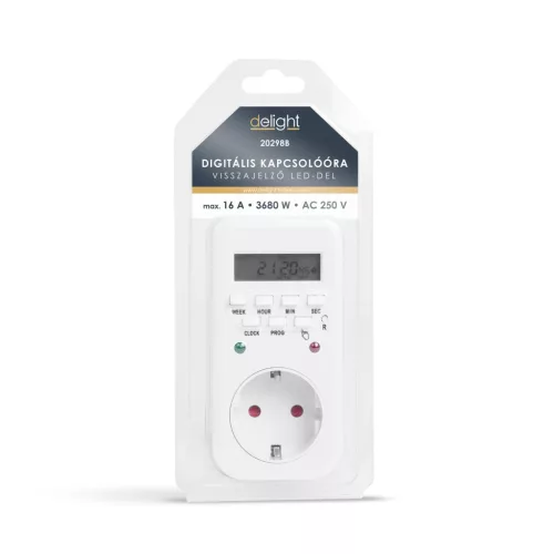 Digitális kapcsolóóra - visszajelző LED-del - 250V - 16A