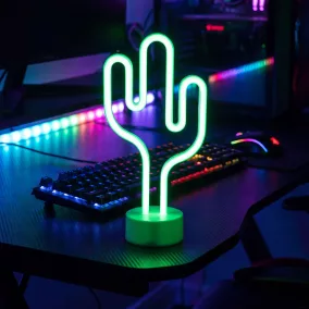   Neon LED lámpa - zöld kaktusz - 3 x AA + USB - 18,5 x 8,5 x 28 cm