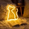 Neon LED lámpa - melegfehér macska - 3 x AA + USB - 17 x 1,6 x 23,3 cm