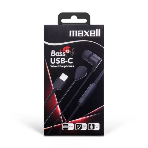Maxell BASS13 vezetékes fülhallgató - fekete - USB-C (EB10)