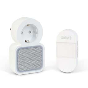   Digitális elem- és vezeték nélküli csengő - Kinetic - 220-240V AC aljzat - fehér - kék LED