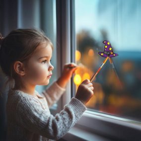   Halloween-i kifesthető ablakdekor - boszorkánykalap - 4 szín - ecsettel