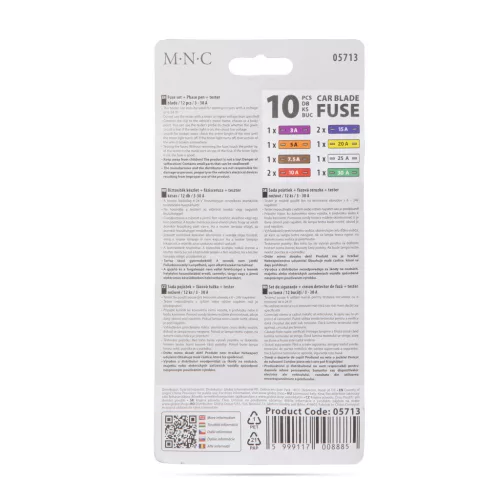 Biztosíték készlet + fázisceruza + teszter - késes - 10 db - 6 - 24V, 3 - 30A