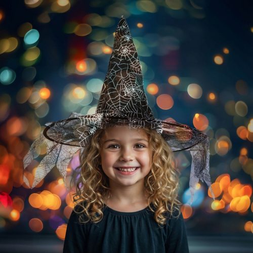 Halloween-i boszorkány kalap - fekete, pókhálós - 38 x 32 cm