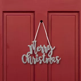   Karácsonyi dekoráció - "Merry Christmas" felirat - 20 x 12 cm - ezüst