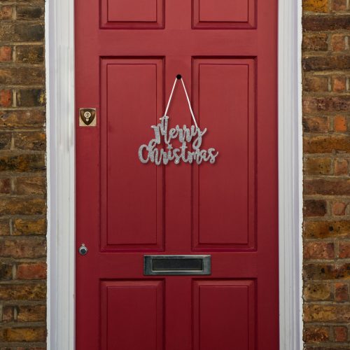 Family Karácsonyi dekoráció - "Merry Christmas" felirat - 20 x 12 cm - ezüst