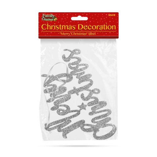 Family Karácsonyi dekoráció - "Merry Christmas" felirat - 20 x 12 cm - ezüst