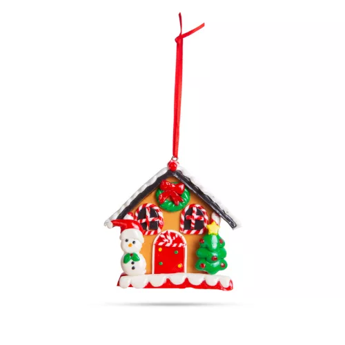 Karácsonyi mágneses dekoráció - 2 az 1-ben - mézeskalács házikó hóemberrel - 85 x 75 mm