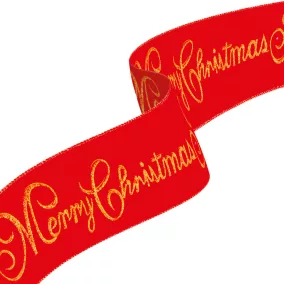   Karácsonyi szalag - piros - "Merry Christmas" - 60 x 8 cm