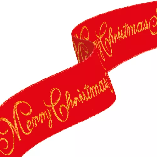 Karácsonyi szalag - piros - "Merry Christmas" - 60 x 8 cm