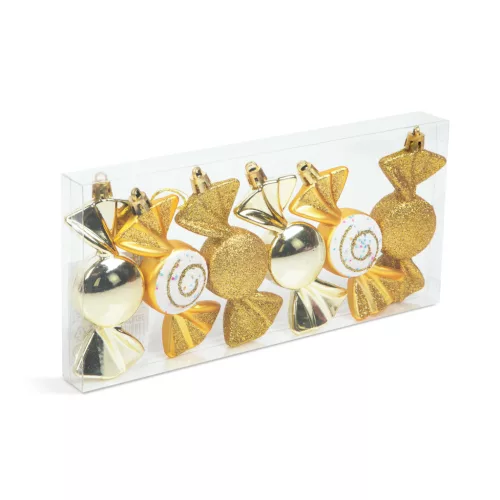 Karácsonyfadísz szett - arany cukor - 10 x 3,6 cm - 6 db / szett