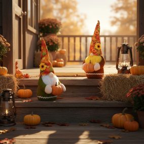   Őszi dekoráció - manó tökkel - 2 féle - 35 x 13 x 13 cm