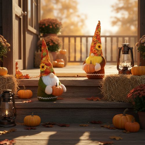 Őszi dekoráció - manó tökkel - 2 féle - 35 x 13 x 13 cm