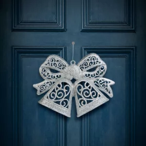   Karácsonyi dekoráció - masni - akasztható - ezüst - 35 cm