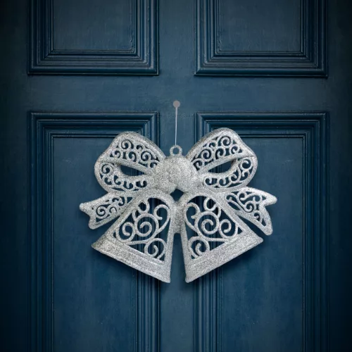 Karácsonyi dekoráció - masni - akasztható - ezüst - 35 cm