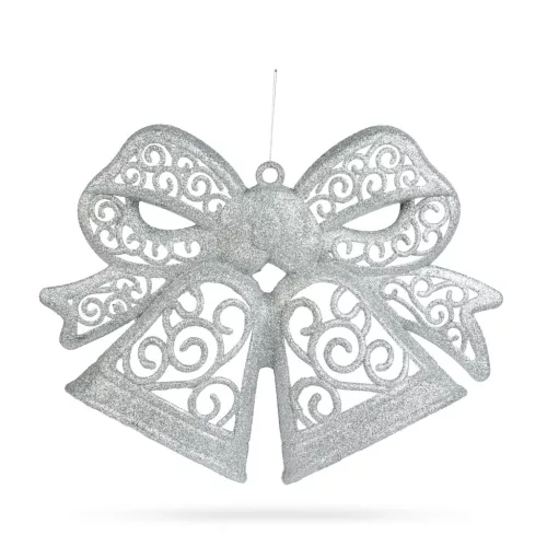 Karácsonyi dekoráció - masni - akasztható - ezüst - 35 cm