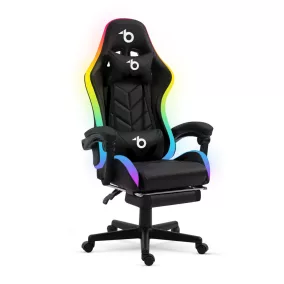 RGB LED-es gamer szék - karfával, párnával - fekete