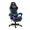 RGB LED-es gamer szék - karfával, párnával - fekete / kék