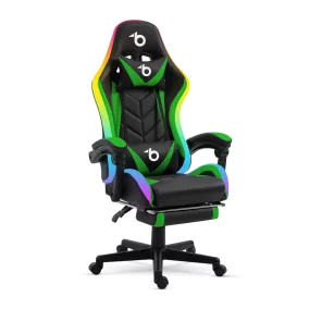   RGB LED-es gamer szék - karfával, párnával - fekete / zöld