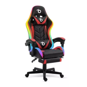   RGB LED-es gamer szék - karfával, párnával - fekete / piros