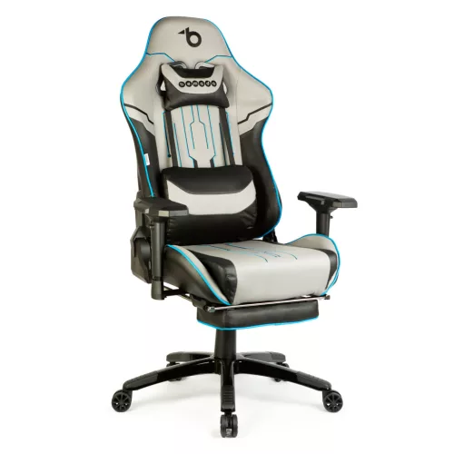 Gamer szék párnával - szürke/fekete/kék - 84 x 52 / 48 x 50 cm