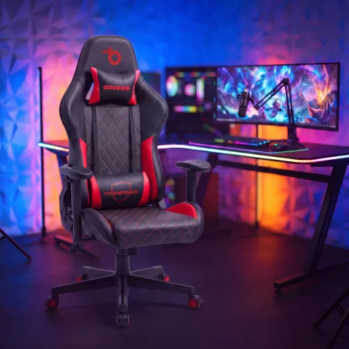 TItanForce gamer szék párnával - fekete/piros - 122 x 65 x 53 cm