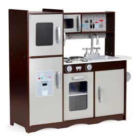 Fa gyerekkonyha szekrényekkel és hűtővel