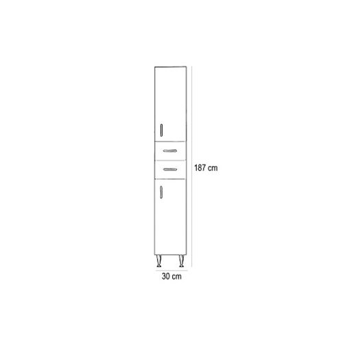 Bianca Plus 30 magas szekrény 2 ajtóval, nyitott, magasfényű fehér színben, univerzális