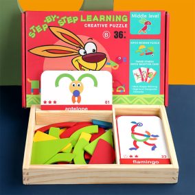   Mágneses tangram fajáték angol kártyákkal, közép szint