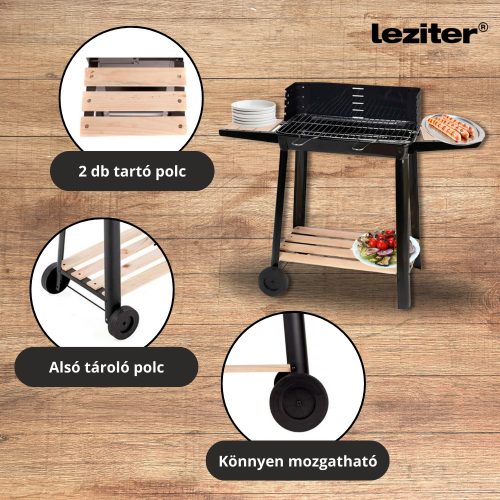 Téglalap alakú görgős faszenes grill