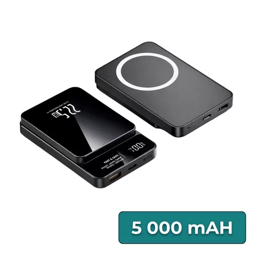 Powerbank Wireless 5000 mAH 2A 22,5W fekete