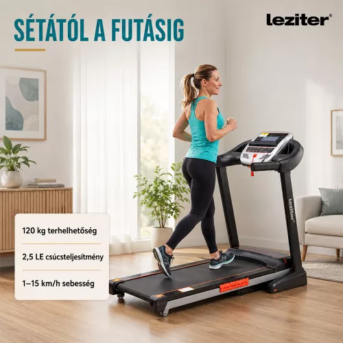 Futópad Led kijelzővel Runova Max 120 kg, 2,5 LE, 15 Km/h, dőlésszög 0-15%